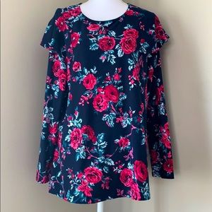 Lane Bryant | Floral Ruffle Shoulder Top | Navy Blue Multi | Size 14/16 (1X)